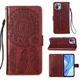 For Xiaomi Mi 11 Lite Dream Catcher Printing Horizontal Flip Leather Case with Holder & Card Slots & Wallet & Lanyard(Red)
