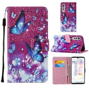 For LG Velvet 2 Pro Cross Texture Painting Pattern Horizontal Flip Leather Case with Holder & Card Slots & Wallet & Lanyard(Purple Butterfly)