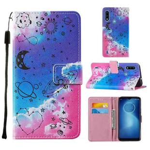 For Motorola Moto E7 Power Cross Texture Painting Pattern Horizontal Flip Leather Case with Holder & Card Slots & Wallet & Lanyard(Love Universe)