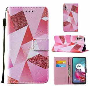 For Motorola Moto G30 / G10 / G10 Power Cross Texture Painting Pattern Horizontal Flip Leather Case with Holder & Card Slots & Wallet & Lanyard(Pink Rhombus)