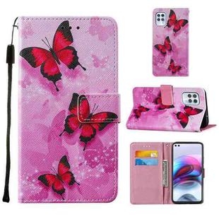 For Motorola Moto G100 / Edge S Cross Texture Painting Pattern Horizontal Flip Leather Case with Holder & Card Slots & Wallet & Lanyard(Pink Butterfly)