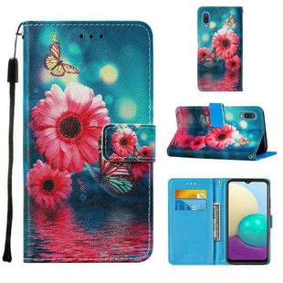 For Samsung Galaxy A02 / M02 Cross Texture Painting Pattern Horizontal Flip Leather Case with Holder & Card Slots & Wallet & Lanyard(Chrysanthemum)