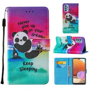 For Samsung Galaxy A32 4G (EU Version) Cross Texture Painting Pattern Horizontal Flip Leather Case with Holder & Card Slots & Wallet & Lanyard(Sleeping Panda)