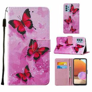 For Samsung Galaxy A32 4G (EU Version) Cross Texture Painting Pattern Horizontal Flip Leather Case with Holder & Card Slots & Wallet & Lanyard(Pink Butterfly)