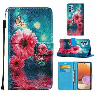 For Samsung Galaxy A32 4G (EU Version) Cross Texture Painting Pattern Horizontal Flip Leather Case with Holder & Card Slots & Wallet & Lanyard(Chrysanthemum)