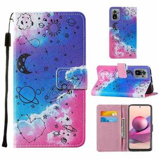 For Xiaomi Redmi Note 10S / Note 10 4G Cross Texture Painting Pattern Horizontal Flip Leather Case with Holder & Card Slots & Wallet & Lanyard(Love Universe)