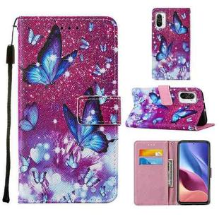 For Xiaomi Mi 11i / Poco F3 / Redmi K40 / Redmi K40 Pro Cross Texture Painting Pattern Horizontal Flip Leather Case with Holder & Card Slots & Wallet & Lanyard(Purple Butterfly)