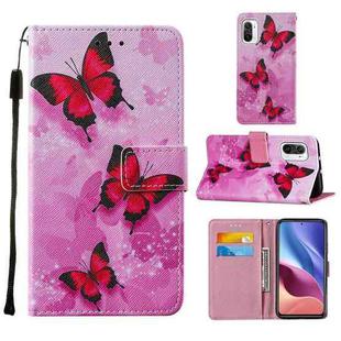 For Xiaomi Mi 11i / Poco F3 / Redmi K40 / Redmi K40 Pro Cross Texture Painting Pattern Horizontal Flip Leather Case with Holder & Card Slots & Wallet & Lanyard(Pink Butterfly)