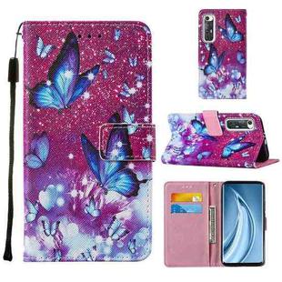 For Xiaomi Mi 10S Cross Texture Painting Pattern Horizontal Flip Leather Case with Holder & Card Slots & Wallet & Lanyard(Purple Butterfly)