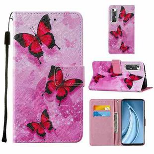 For Xiaomi Mi 10S Cross Texture Painting Pattern Horizontal Flip Leather Case with Holder & Card Slots & Wallet & Lanyard(Pink Butterfly)