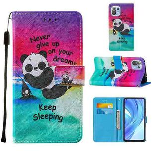 For Xiaomi Mi 11 Lite Cross Texture Painting Pattern Horizontal Flip Leather Case with Holder & Card Slots & Wallet & Lanyard(Sleeping Panda)