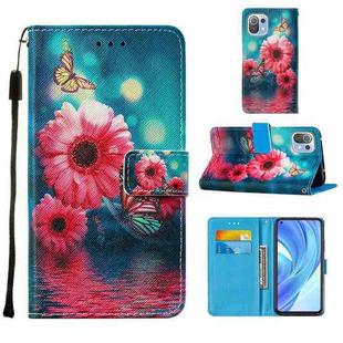 For Xiaomi Mi 11 Lite Cross Texture Painting Pattern Horizontal Flip Leather Case with Holder & Card Slots & Wallet & Lanyard(Chrysanthemum)