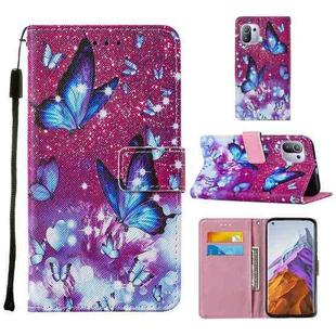 For Xiaomi Mi 11 Pro Cross Texture Painting Pattern Horizontal Flip Leather Case with Holder & Card Slots & Wallet & Lanyard(Purple Butterfly)