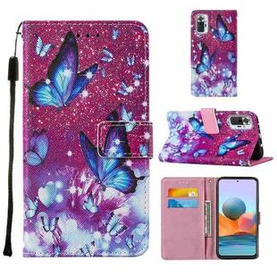 For Xiaomi Redmi Note 10 Pro / Note 10 Pro Max Cross Texture Painting Pattern Horizontal Flip Leather Case with Holder & Card Slots & Wallet & Lanyard(Purple Butterfly)