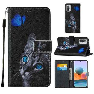 For Xiaomi Redmi Note 10 Pro / Note 10 Pro Max Cross Texture Painting Pattern Horizontal Flip Leather Case with Holder & Card Slots & Wallet & Lanyard(Blue Butterfly Cat Eyes)