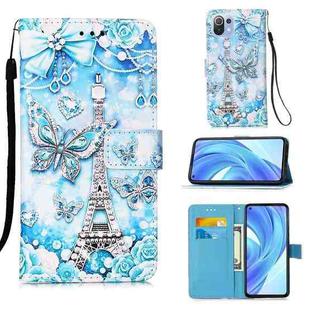 For Xiaomi Mi 11 Lite Colored Drawing Pattern Plain Weave Horizontal Flip Leather Case with Holder & Card Slot & Wallet & Lanyard(Tower Butterfly)