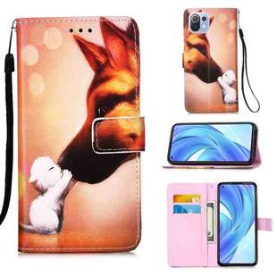 For Xiaomi Mi 11 Lite Colored Drawing Pattern Plain Weave Horizontal Flip Leather Case with Holder & Card Slot & Wallet & Lanyard(Hound Kiss)