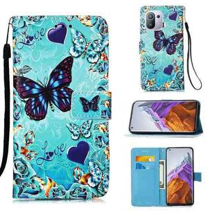 For Xiaomi Mi 11 Pro Colored Drawing Pattern Plain Weave Horizontal Flip Leather Case with Holder & Card Slot & Wallet & Lanyard(Caring Butterfly)