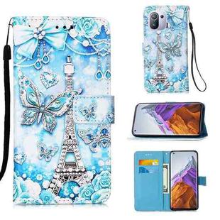 For Xiaomi Mi 11 Pro Colored Drawing Pattern Plain Weave Horizontal Flip Leather Case with Holder & Card Slot & Wallet & Lanyard(Tower Butterfly)