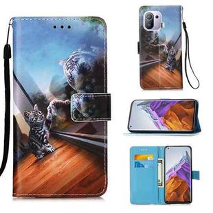 For Xiaomi Mi 11 Pro Colored Drawing Pattern Plain Weave Horizontal Flip Leather Case with Holder & Card Slot & Wallet & Lanyard(Mirror Cat)