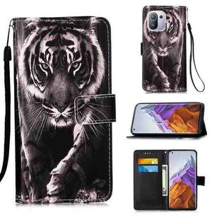 For Xiaomi Mi 11 Pro Colored Drawing Pattern Plain Weave Horizontal Flip Leather Case with Holder & Card Slot & Wallet & Lanyard(Black And White Tiger)