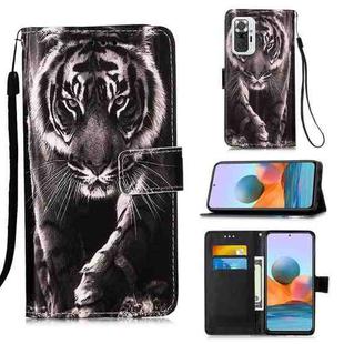 For Xiaomi Redmi Note 10 Pro / Note 10 Pro Max Colored Drawing Pattern Plain Weave Horizontal Flip Leather Case with Holder & Card Slot & Wallet & Lanyard(Black And White Tiger)