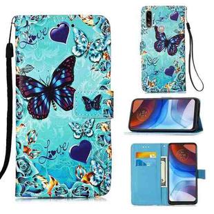 For Motorola Moto E7 Power Colored Drawing Pattern Plain Weave Horizontal Flip Leather Case with Holder & Card Slot & Wallet & Lanyard(Caring Butterfly)
