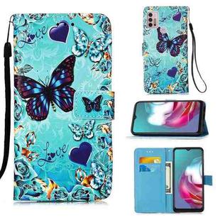 For Motorola Moto G30 / G10 / G10 Power Colored Drawing Pattern Plain Weave Horizontal Flip Leather Case with Holder & Card Slot & Wallet & Lanyard(Caring Butterfly)