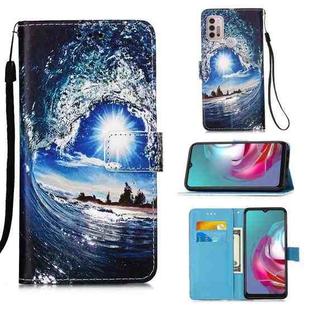 For Motorola Moto G30 / G10 / G10 Power Colored Drawing Pattern Plain Weave Horizontal Flip Leather Case with Holder & Card Slot & Wallet & Lanyard(Waves And Sun)