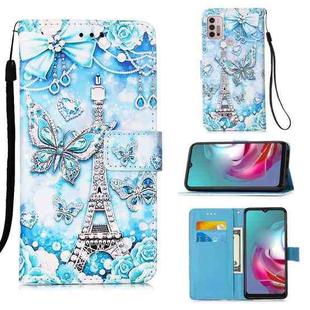 For Motorola Moto G30 / G10 / G10 Power Colored Drawing Pattern Plain Weave Horizontal Flip Leather Case with Holder & Card Slot & Wallet & Lanyard(Tower Butterfly)