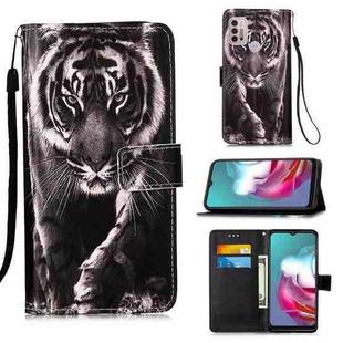 For Motorola Moto G30 / G10 / G10 Power Colored Drawing Pattern Plain Weave Horizontal Flip Leather Case with Holder & Card Slot & Wallet & Lanyard(Black And White Tiger)