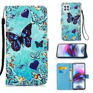 For Motorola Moto G100 / Edge S Colored Drawing Pattern Plain Weave Horizontal Flip Leather Case with Holder & Card Slot & Wallet & Lanyard(Caring Butterfly)