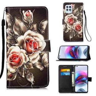 For Motorola Moto G100 / Edge S Colored Drawing Pattern Plain Weave Horizontal Flip Leather Case with Holder & Card Slot & Wallet & Lanyard(Roses On Black)