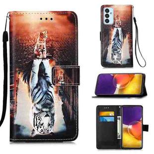 For Samsung Galaxy A82 5G Colored Drawing Pattern Plain Weave Horizontal Flip Leather Case with Holder & Card Slot & Wallet & Lanyard(Cats And Tigers)