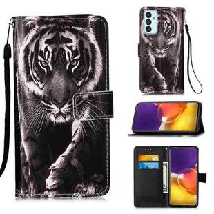 For Samsung Galaxy A82 5G Colored Drawing Pattern Plain Weave Horizontal Flip Leather Case with Holder & Card Slot & Wallet & Lanyard(Black And White Tiger)