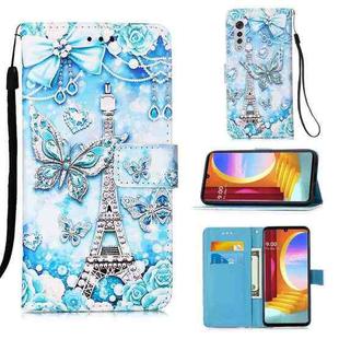 For LG Velvet 2 Pro Colored Drawing Pattern Plain Weave Horizontal Flip Leather Case with Holder & Card Slot & Wallet & Lanyard(Tower Butterfly)