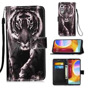 For LG Velvet 2 Pro Colored Drawing Pattern Plain Weave Horizontal Flip Leather Case with Holder & Card Slot & Wallet & Lanyard(Black And White Tiger)