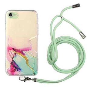 For iPhone SE 2022 / SE 2020 / 8 / 7 Hollow Marble Pattern TPU Shockproof Protective Case with Neck Strap Rope(Green)