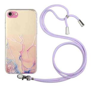 For iPhone SE 2022 / SE 2020 / 8 / 7 Hollow Marble Pattern TPU Shockproof Protective Case with Neck Strap Rope(Pink)