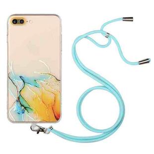 Hollow Marble Pattern TPU Shockproof Protective Case with Neck Strap Rope For iPhone 8 Plus / 7 Plus(Yellow)