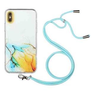 For iPhone X / XS Hollow Marble Pattern TPU Shockproof Protective Case with Neck Strap Rope(Yellow)