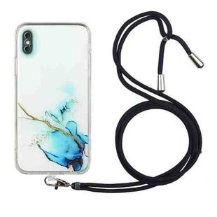 For iPhone X / XS Hollow Marble Pattern TPU Shockproof Protective Case with Neck Strap Rope(Blue)