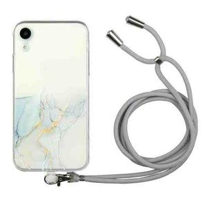 For iPhone XR Hollow Marble Pattern TPU Shockproof Protective Case with Neck Strap Rope(Grey)