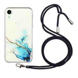 For iPhone XR Hollow Marble Pattern TPU Shockproof Protective Case with Neck Strap Rope(Blue)