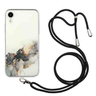 For iPhone XR Hollow Marble Pattern TPU Shockproof Protective Case with Neck Strap Rope(Black)