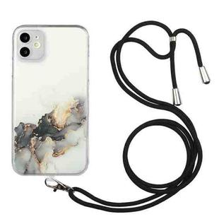 For iPhone 11 Hollow Marble Pattern TPU Shockproof Protective Case with Neck Strap Rope (Black)