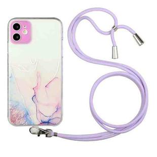 For iPhone 11 Hollow Marble Pattern TPU Shockproof Protective Case with Neck Strap Rope (Pink)