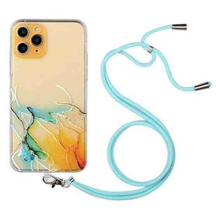 For iPhone 11 Pro Max Hollow Marble Pattern TPU Shockproof Protective Case with Neck Strap Rope (Yellow)