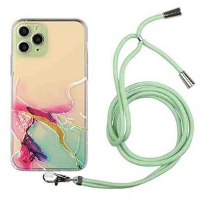 For iPhone 11 Pro Max Hollow Marble Pattern TPU Shockproof Protective Case with Neck Strap Rope (Green)