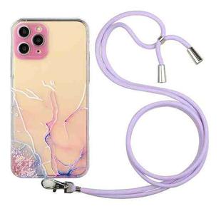 For iPhone 11 Pro Max Hollow Marble Pattern TPU Shockproof Protective Case with Neck Strap Rope (Pink)